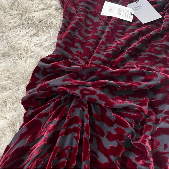 ZARA Velvet Burnout Draped Burgundy Midi Dress NWT - Picture 4 of 8